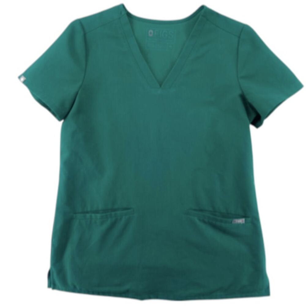 FIGS Technical Collection Women’s XS Teal Green V-Neck Scrub Top 2 Pocket
